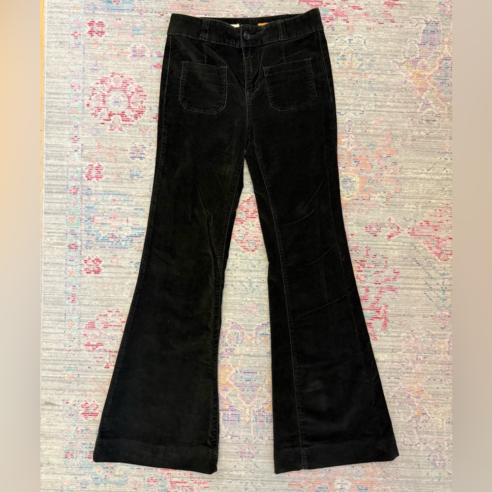 Pilcro High Waisted Flared Superscript Corduroy Pants, Dark Green/Brown. Size 8